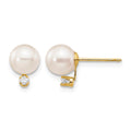 14k 6-7mm White Round Saltwater Akoya Cultured Pearl Diamond Post Earrings