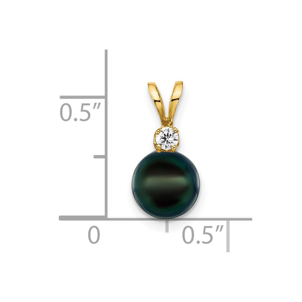 14k 7-8mm Black Round Saltwater Akoya Cultured Pearl Diamond Pendant
