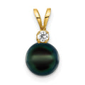 14k 7-8mm Black Round Saltwater Akoya Cultured Pearl Diamond Pendant