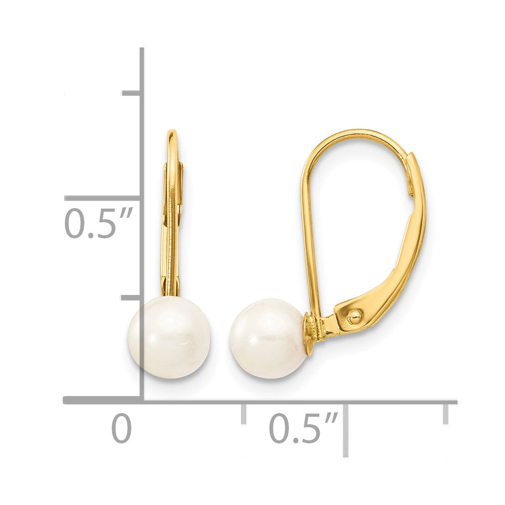 14k 5-6mm White Round Saltwater Akoya Cultured Pearl Leverback Earrings