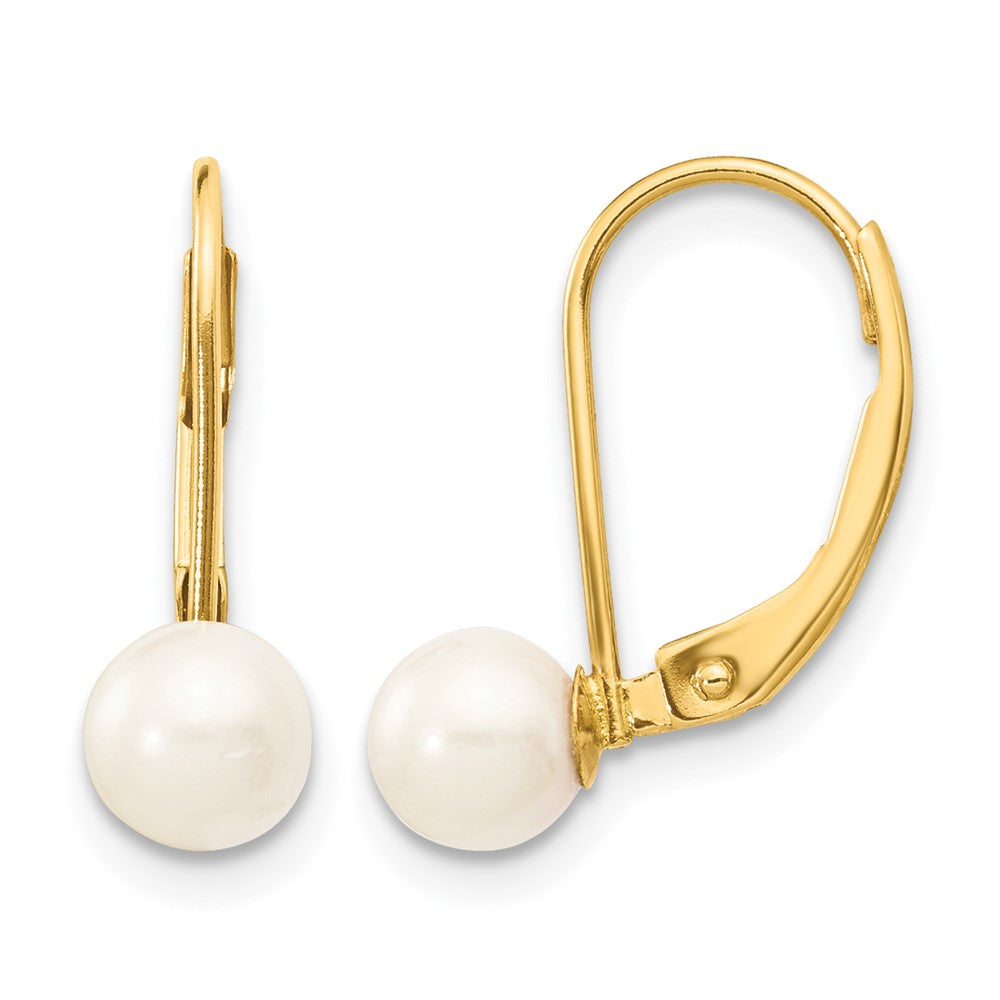 14k 5-6mm White Round Saltwater Akoya Cultured Pearl Leverback Earrings