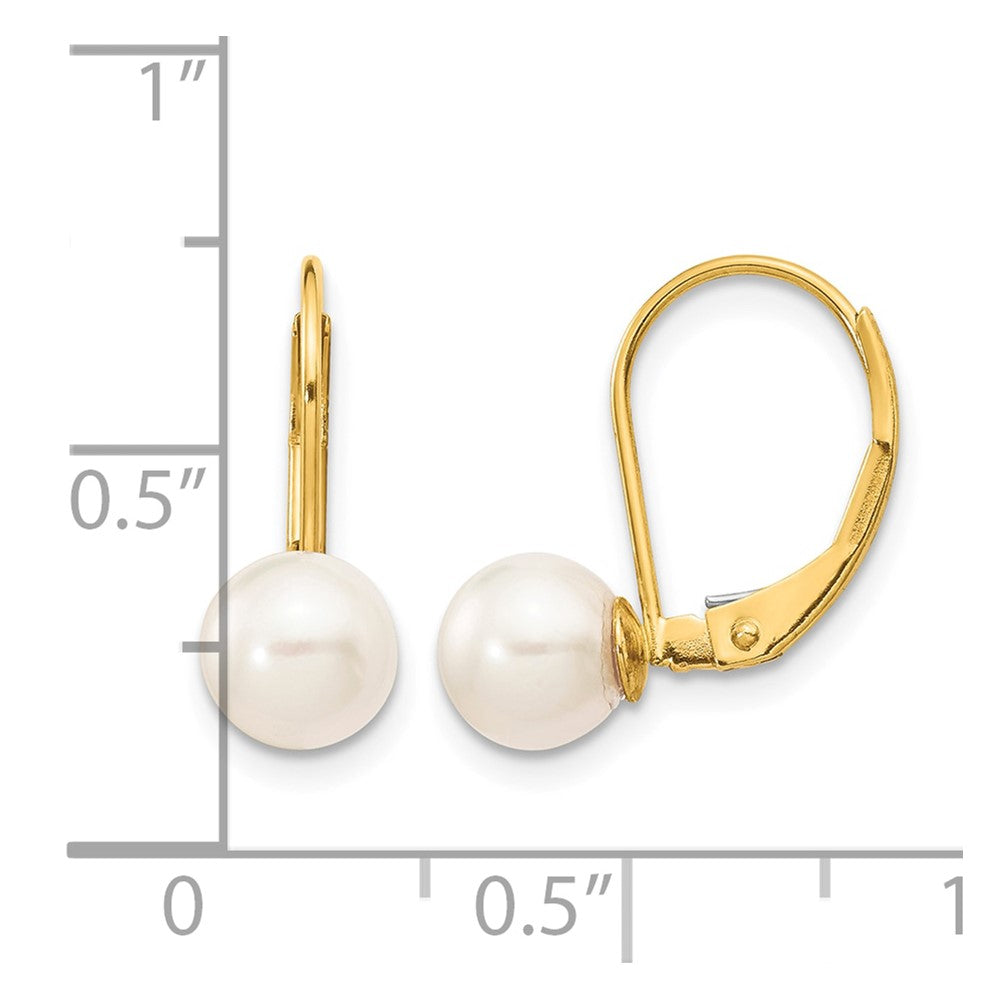 14k 6-7mm White Round Saltwater Akoya Cultured Pearl Leverback Earrings