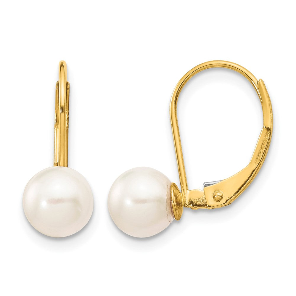 14k 6-7mm White Round Saltwater Akoya Cultured Pearl Leverback Earrings