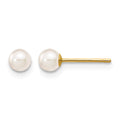 14k 3-4mm Round White Saltwater Akoya Cultured Pearl Stud Post Earrings