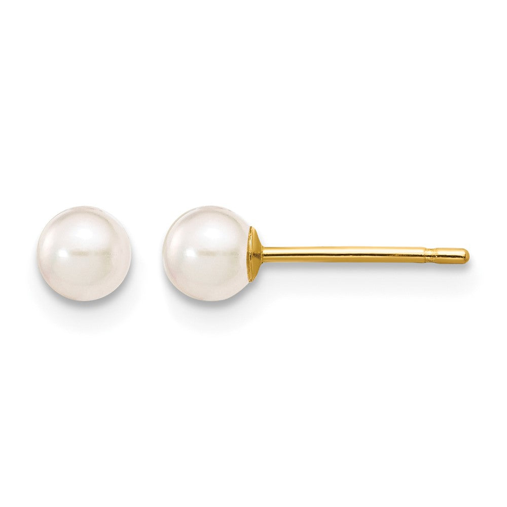 14k 3-4mm Round White Saltwater Akoya Cultured Pearl Stud Post Earrings
