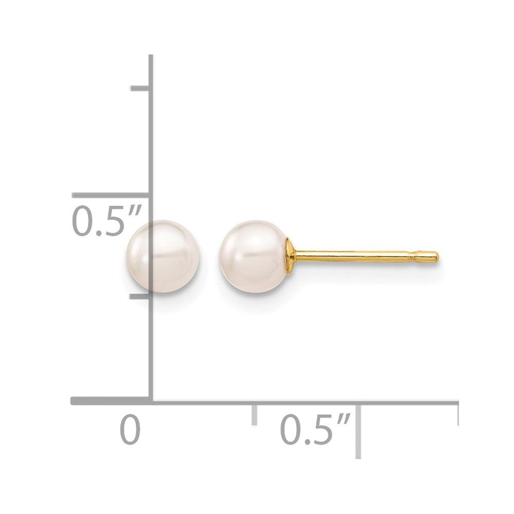 14k 4-5mm Round White Saltwater Akoya Cultured Pearl Stud Post Earrings