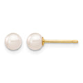 14k 4-5mm Round White Saltwater Akoya Cultured Pearl Stud Post Earrings