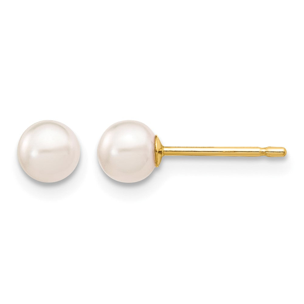 14k 4-5mm Round White Saltwater Akoya Cultured Pearl Stud Post Earrings