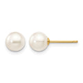 14k 5-6mm Round White Saltwater Akoya Cultured Pearl Stud Post Earrings