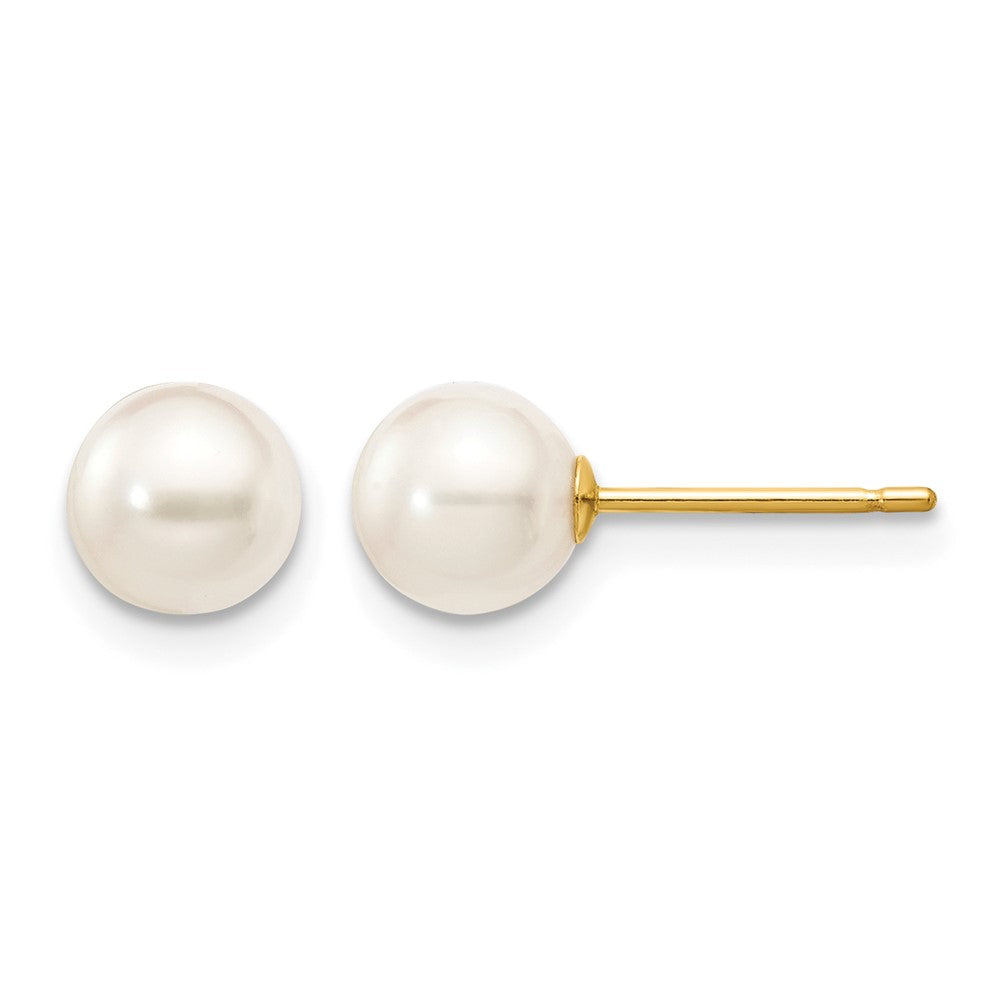 14k 5-6mm Round White Saltwater Akoya Cultured Pearl Stud Post Earrings