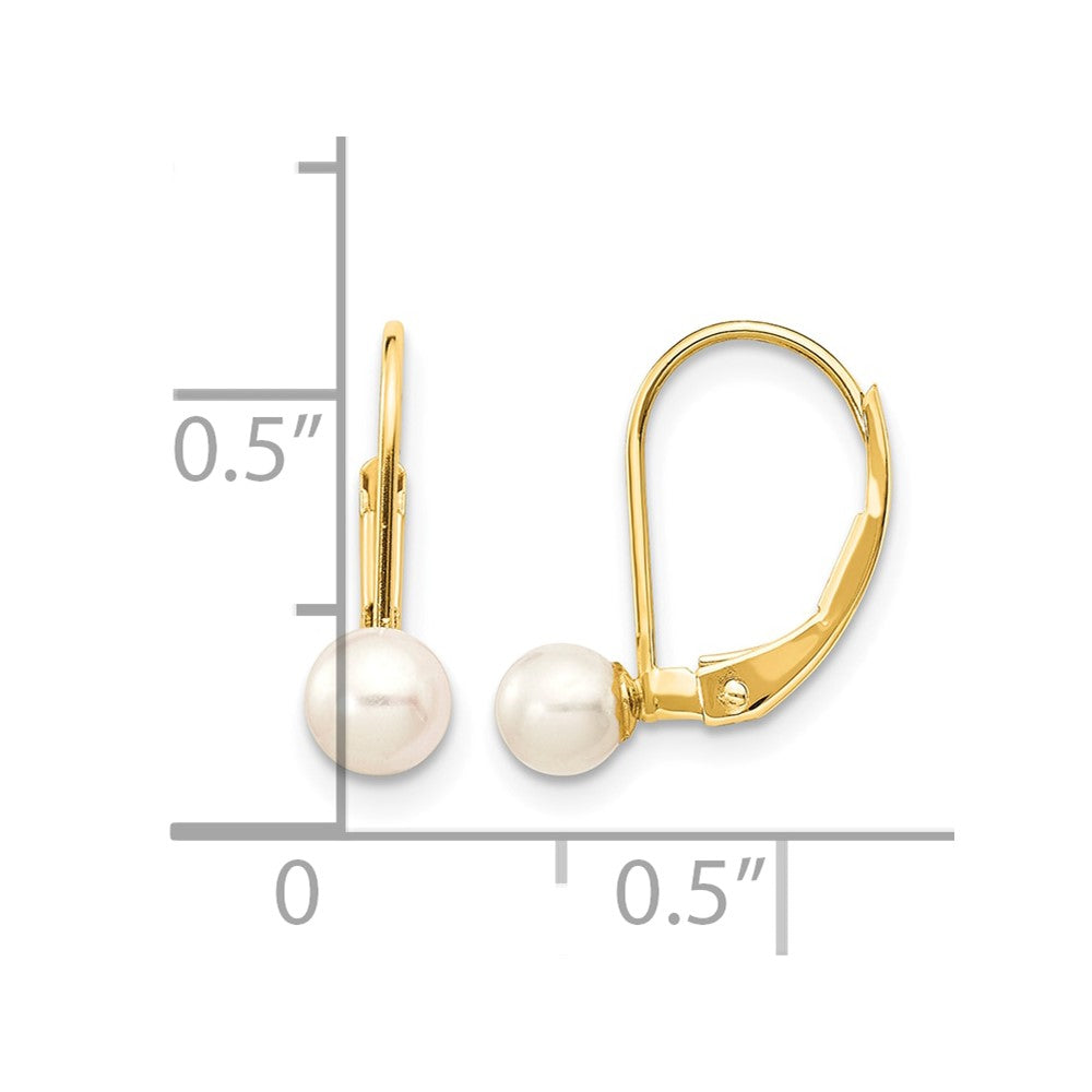 14k 4-5mm White Round Freshwater Cultured Pearl Leverback Earrings