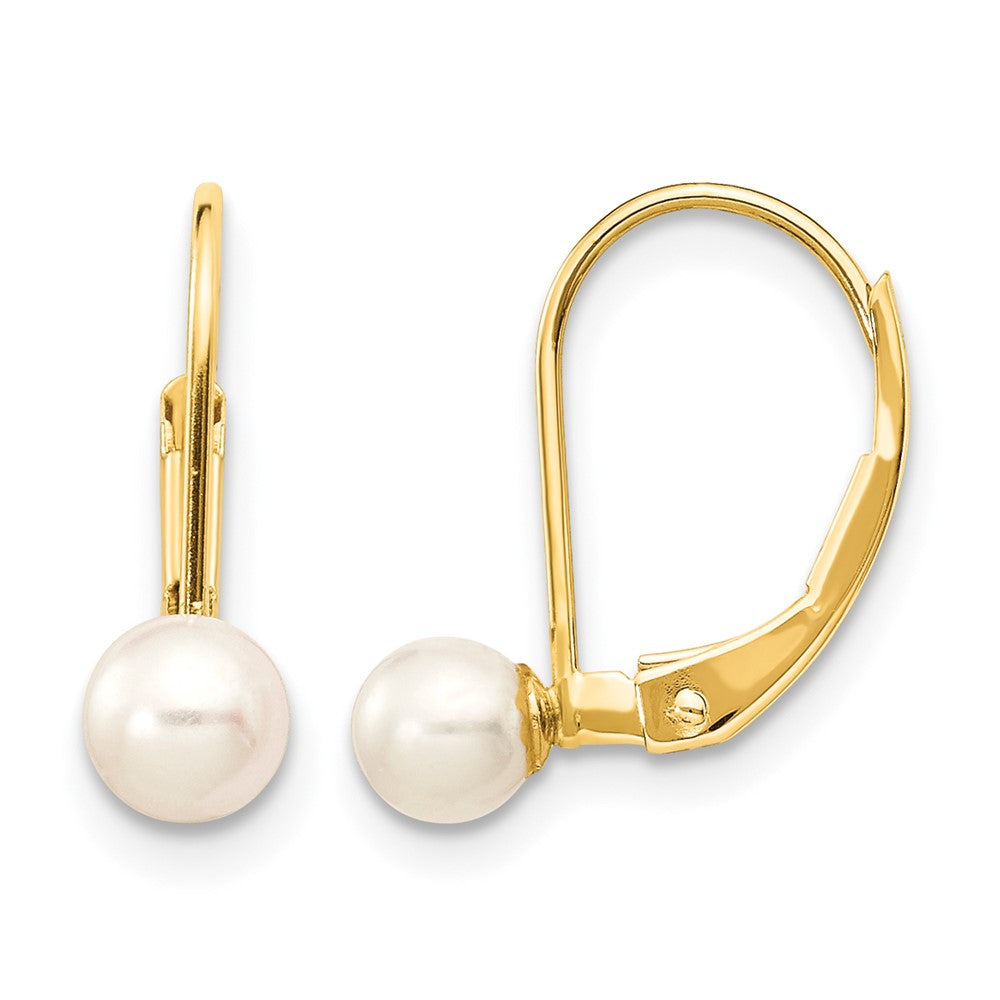 14k 4-5mm White Round Freshwater Cultured Pearl Leverback Earrings