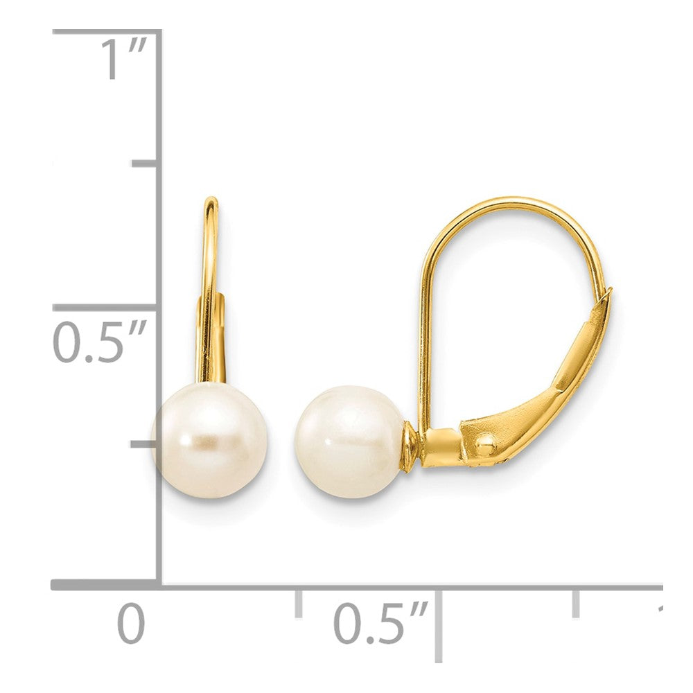 14k 5-6mm White Round Freshwater Cultured Pearl Leverback Earrings