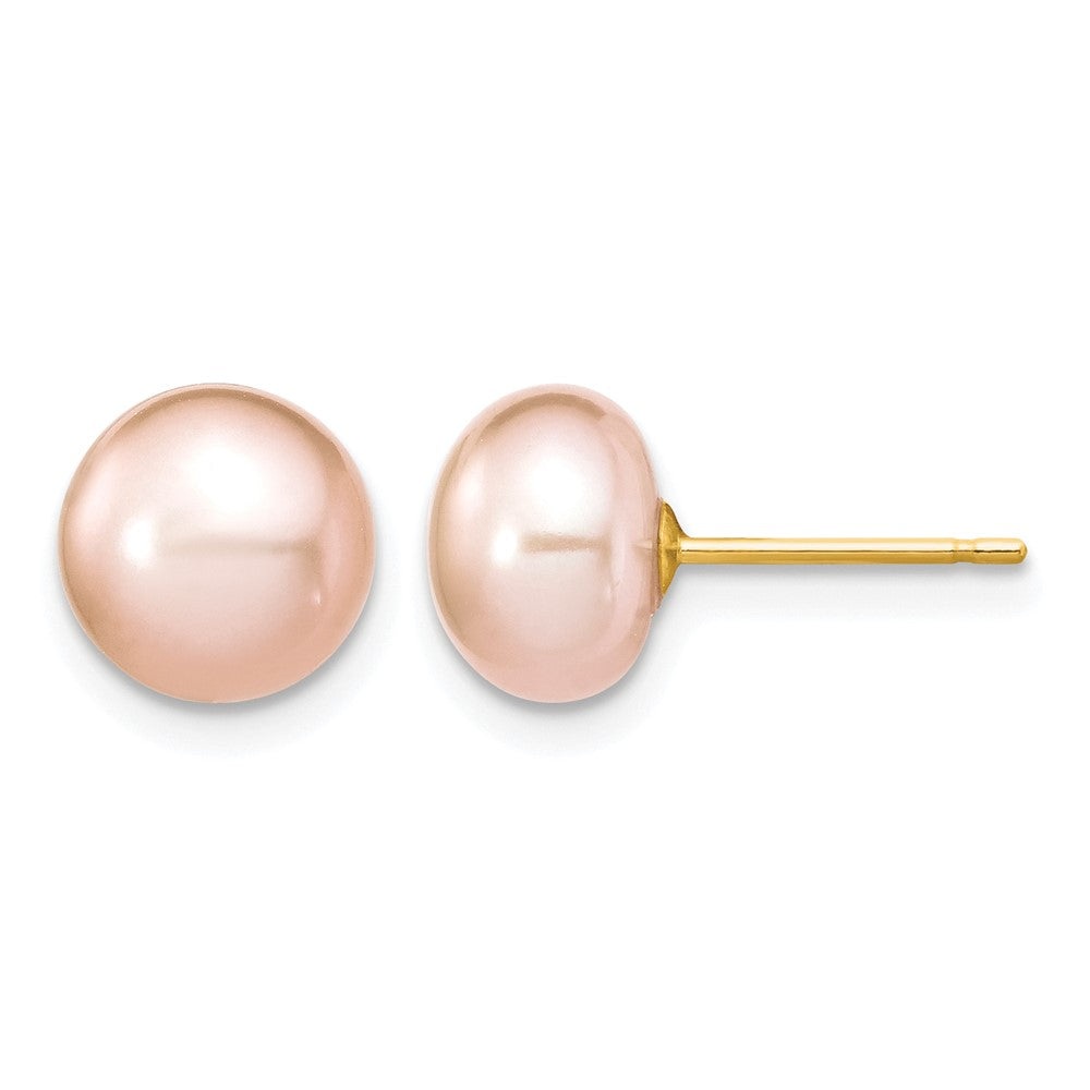 14k 7-8mm Near Round Pink FWC Pearl Necklace and Button Earring Set