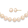 14k 7-8mm Near Round Pink FWC Pearl Necklace and Button Earring Set