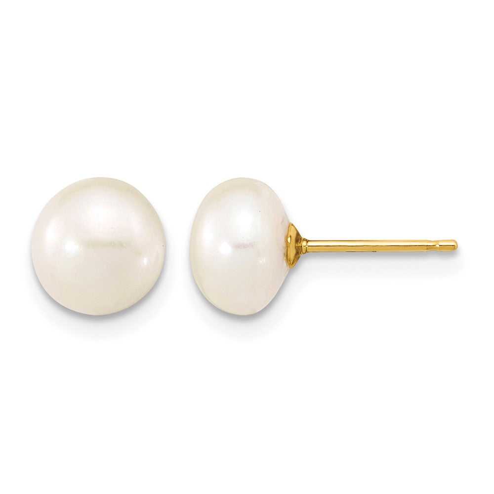 14K 7-8mm Near Round White FWC Pearl Necklace & Button Earring Set