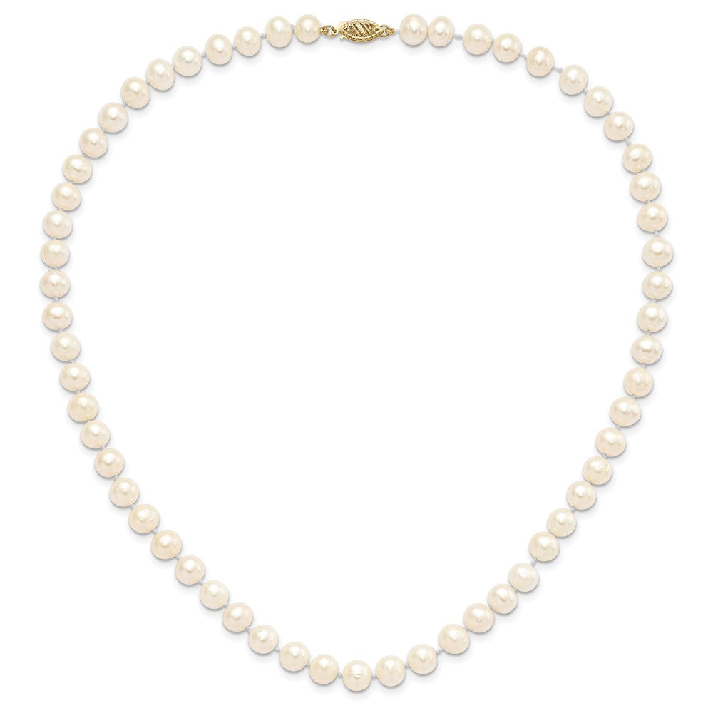 14K 7-8mm Near Round White FWC Pearl Necklace & Button Earring Set
