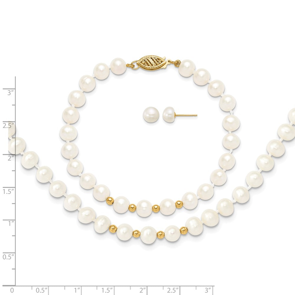 14k 6-7mm White FW Cultured Pearl 18in. Necklace 7.25 Bracelet Earring Set