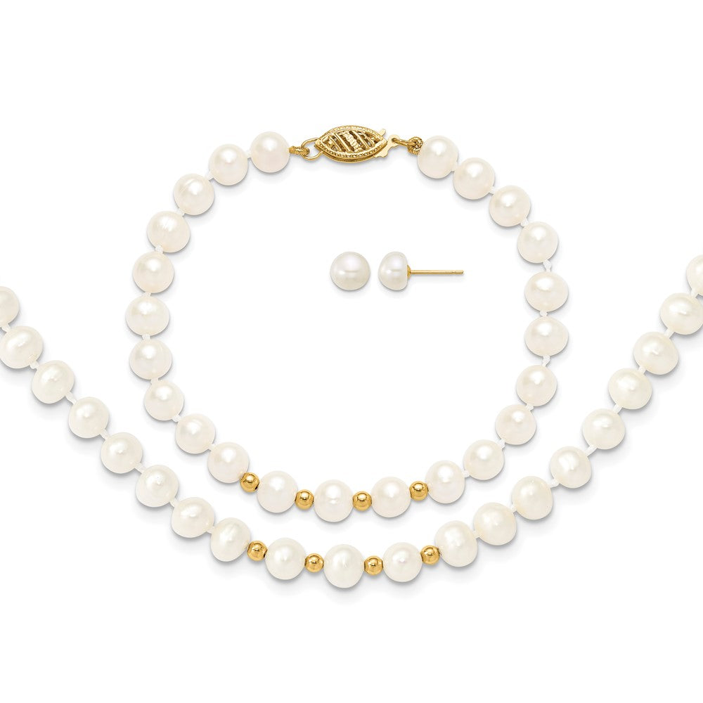 14k 6-7mm White FW Cultured Pearl 18in. Necklace 7.25 Bracelet Earring Set