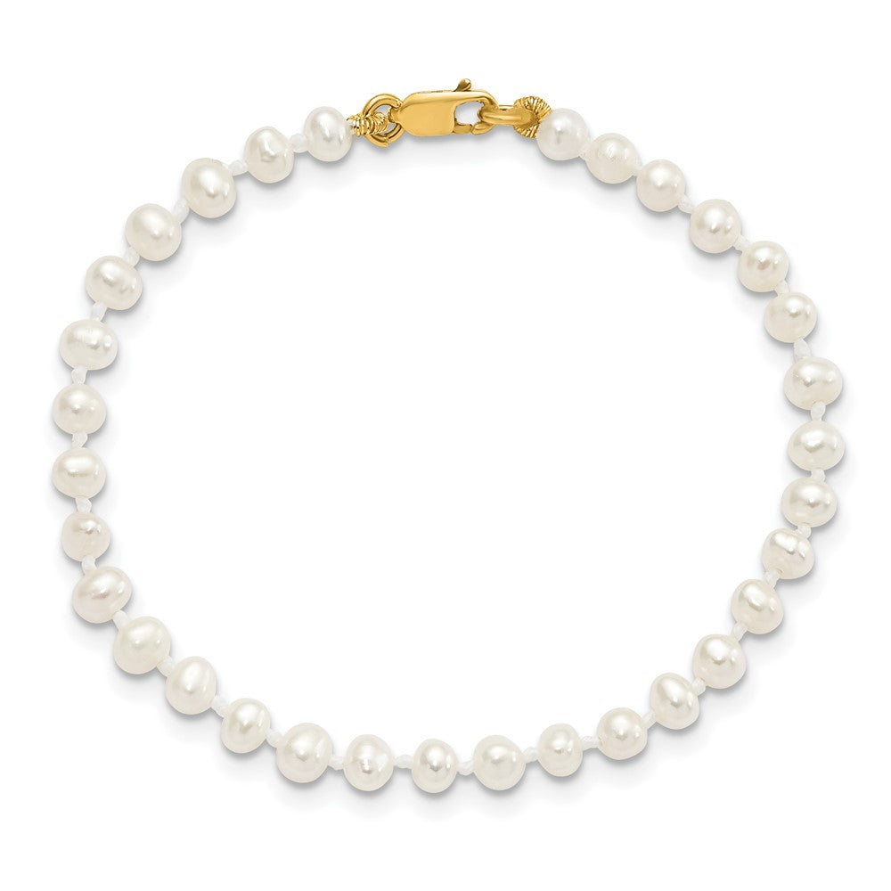 14k 3-4mm FW Cultured Pearl 14in Necklace, 5in. Bracelet & Earring Set