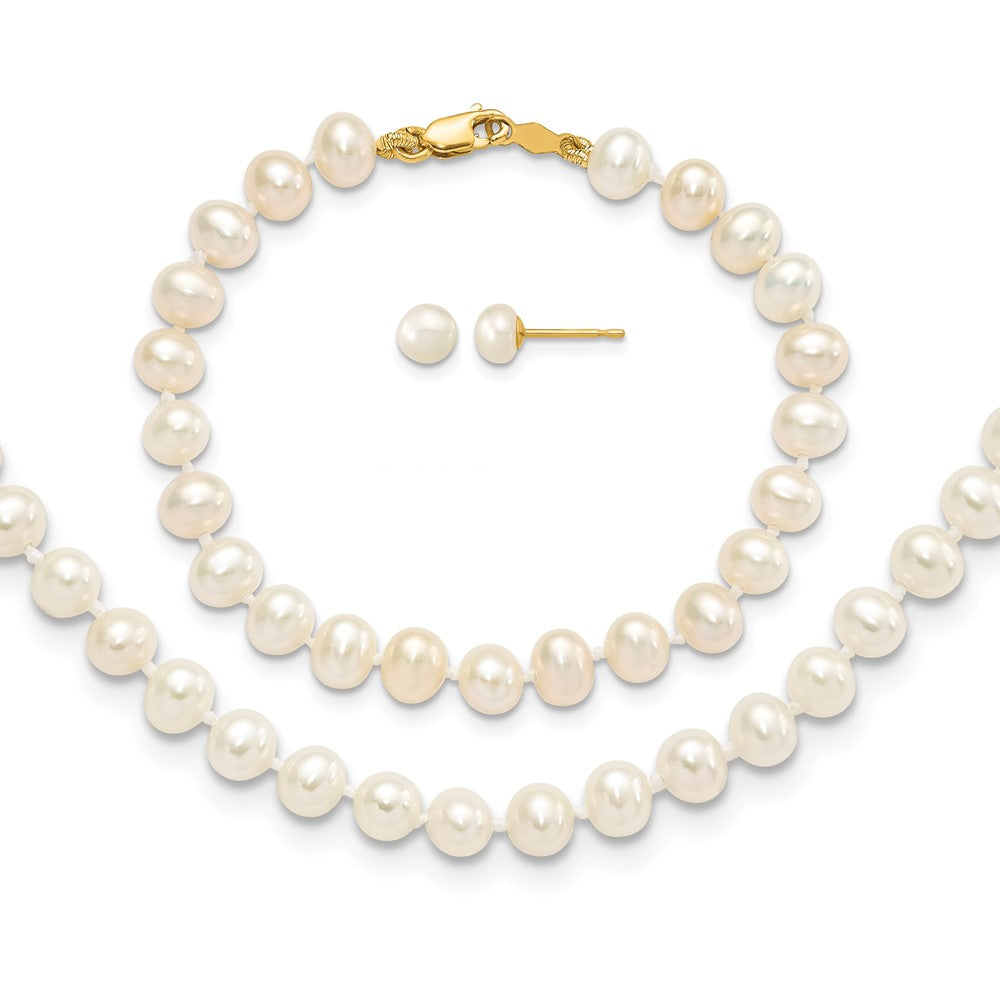 14k 4-5mm FW Cultured Pearl, 14in Necklace, 5\ Bracelet & Earring Set"