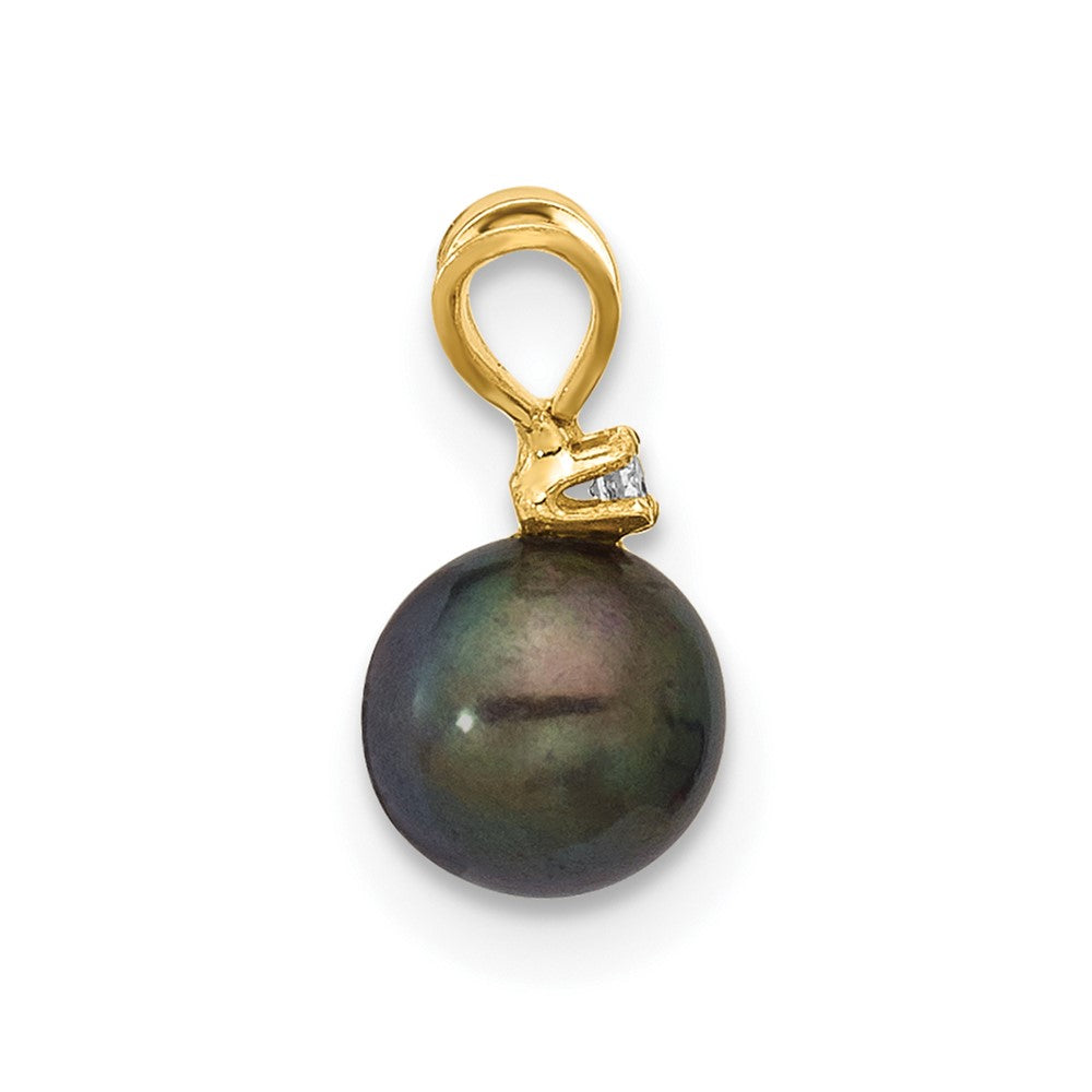 14K 5-6mm Round Black FWC Pearl and .01ct Diamond Pendant