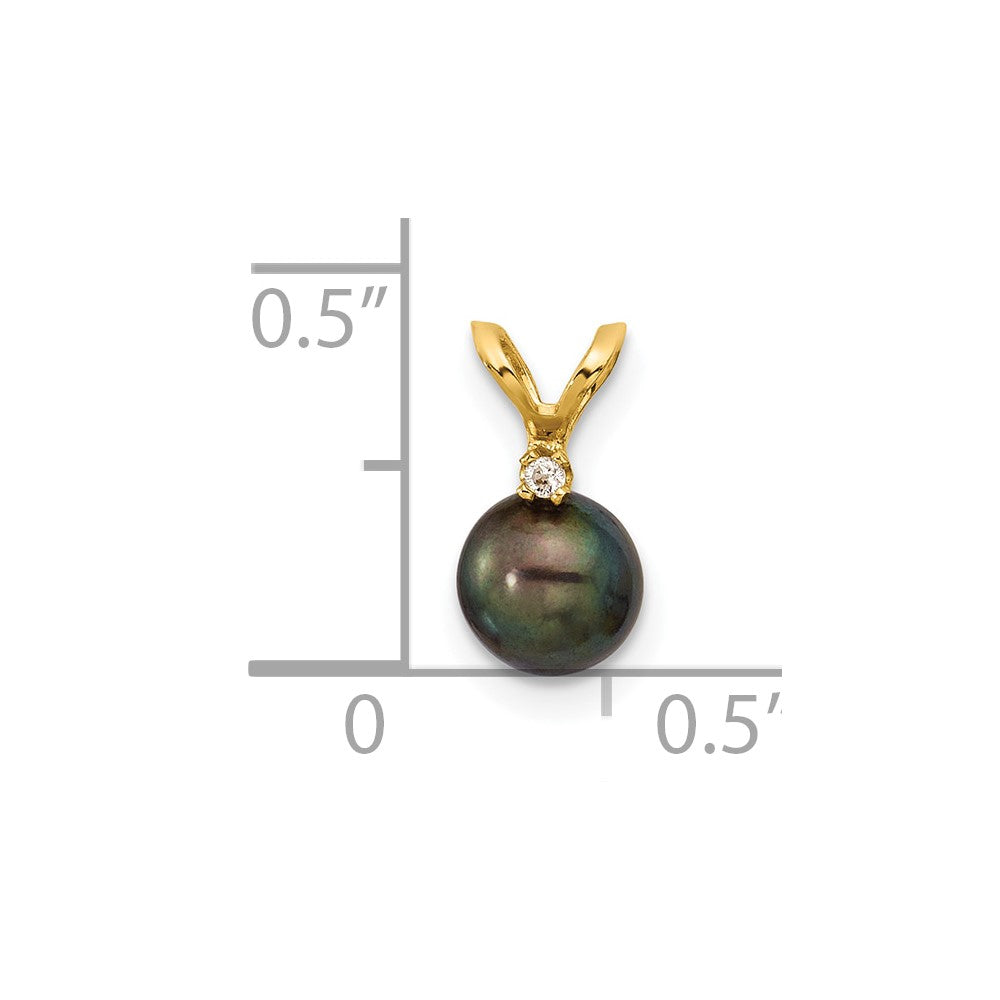 14K 5-6mm Round Black FWC Pearl and .01ct Diamond Pendant