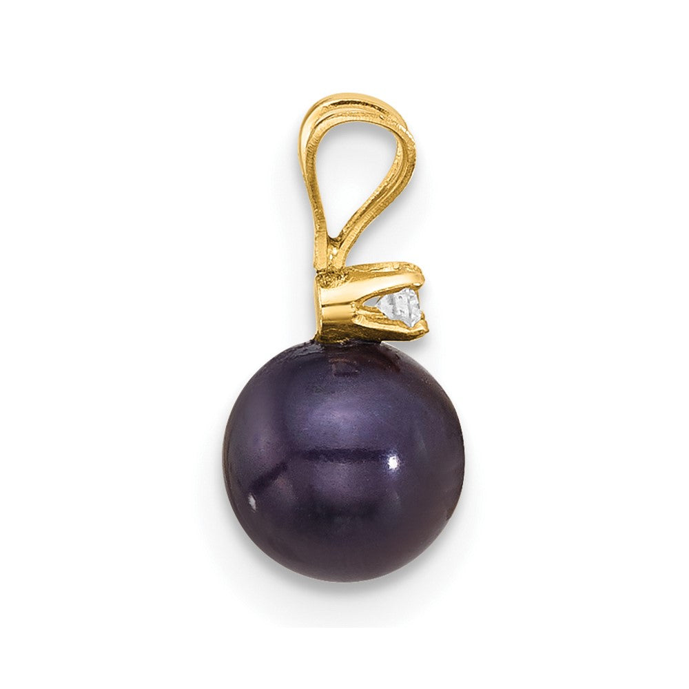 14K 6-7mm Round Black FWC Pearl and .03ct Diamond Pendant