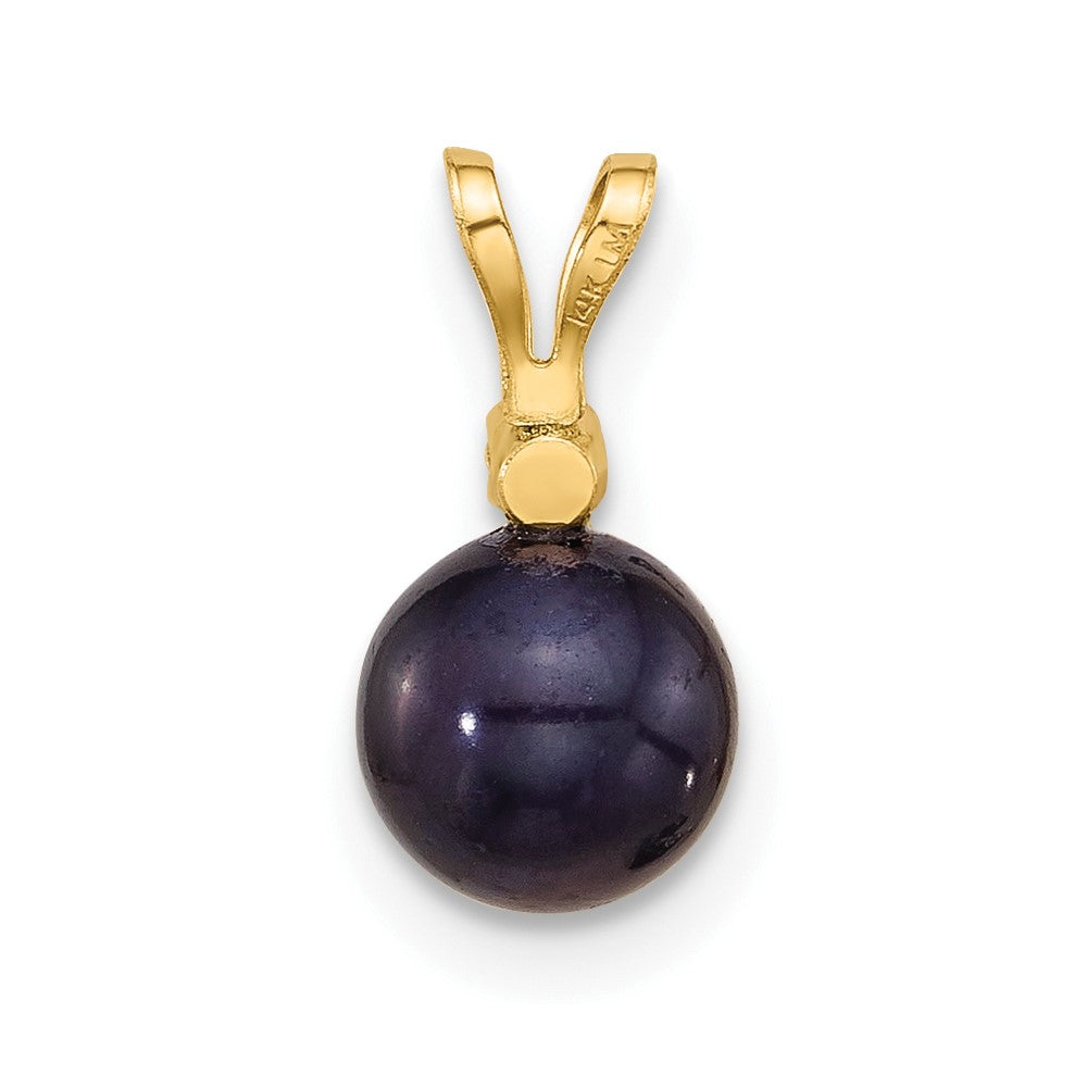 14K 6-7mm Round Black FWC Pearl and .03ct Diamond Pendant