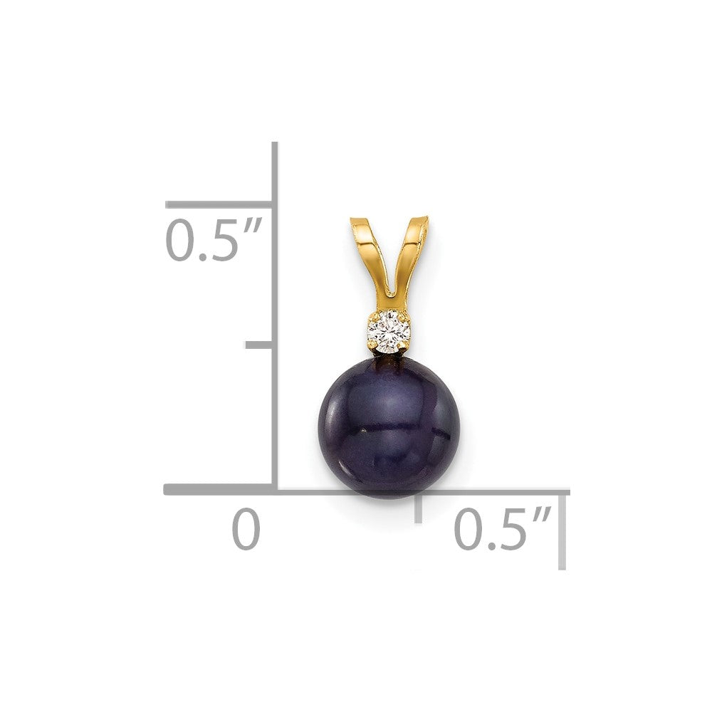 14K 6-7mm Round Black FWC Pearl and .03ct Diamond Pendant