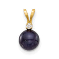 14K 6-7mm Round Black FWC Pearl and .03ct Diamond Pendant
