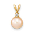 14k 6-7mm Round Pink Freshwater Cultured Pearl Diamond Pendant