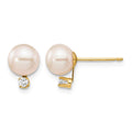 14k 6-7mm White Round Freshwater Cultured Pearl .06ct Diamond Post Earrings