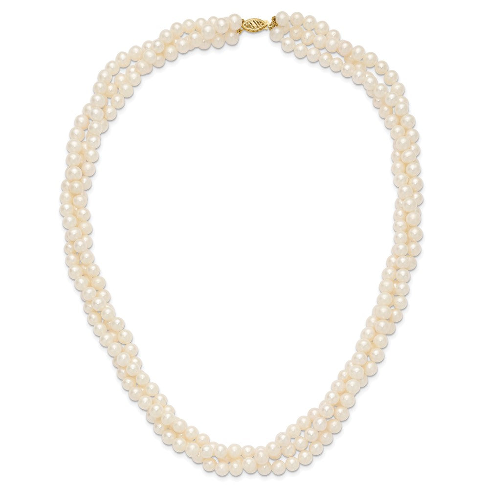 14k 6-7mm White Near Round FW Cultured Pearl 3-Strand Necklace