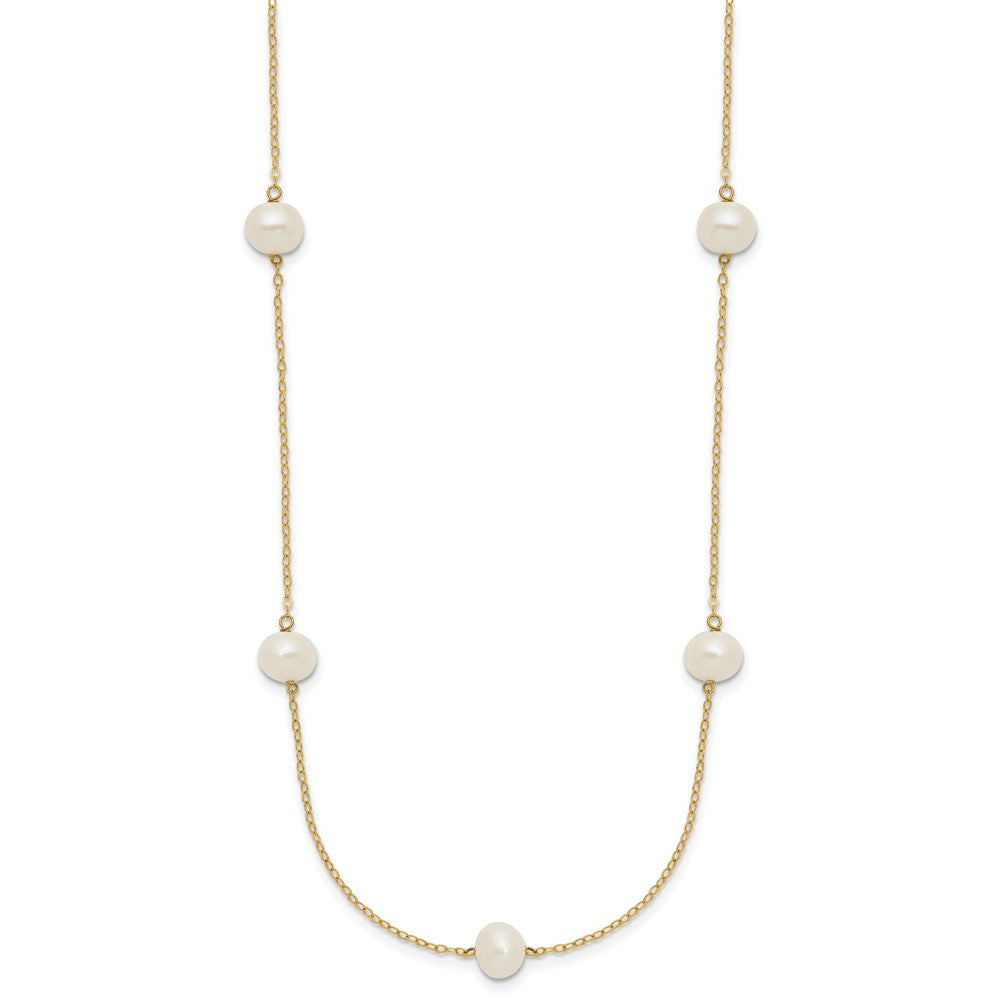 14K 7-8mm White Near Round Freshwater Cultured Pearl 7-Station Necklace