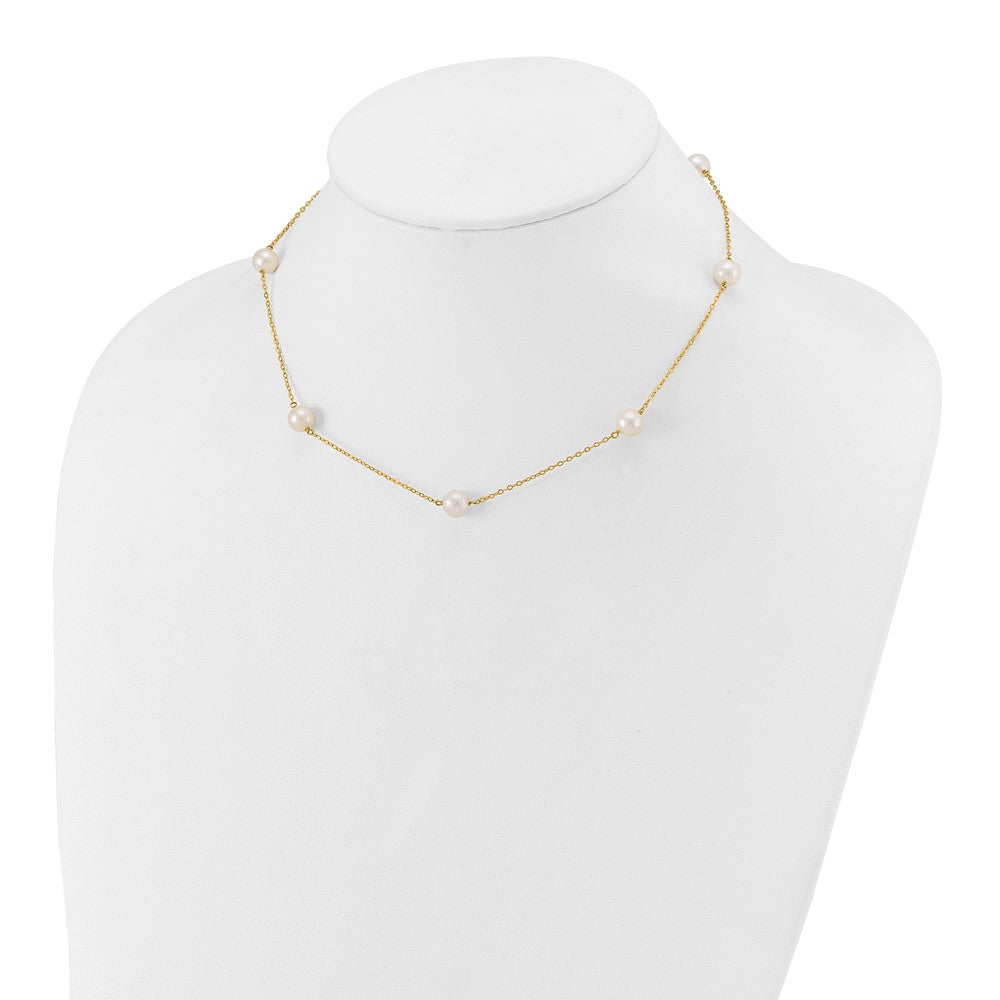 14K 7-8mm White Near Round Freshwater Cultured Pearl 7-Station Necklace