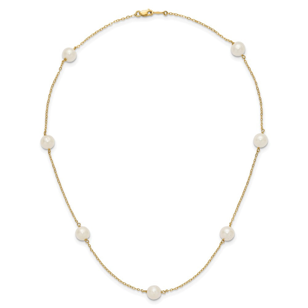 14K 7-8mm White Near Round Freshwater Cultured Pearl 7-Station Necklace