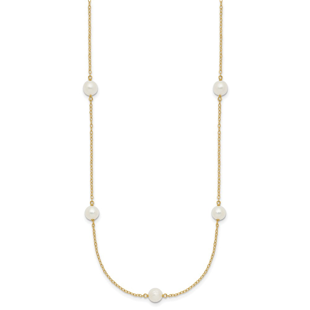 14K 5-6mm White Near Round Freshwater Cultured Pearl 7-Station Necklace