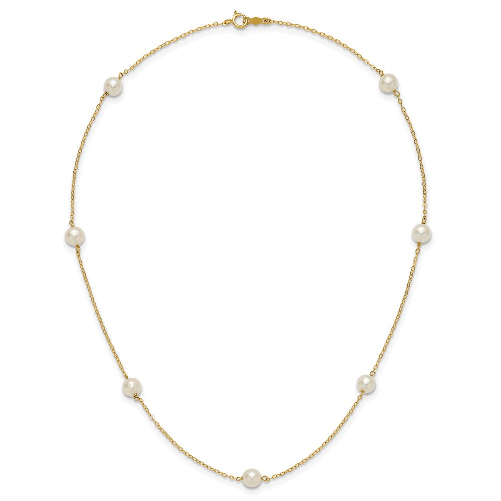 14K 5-6mm White Near Round Freshwater Cultured Pearl 7-Station Necklace