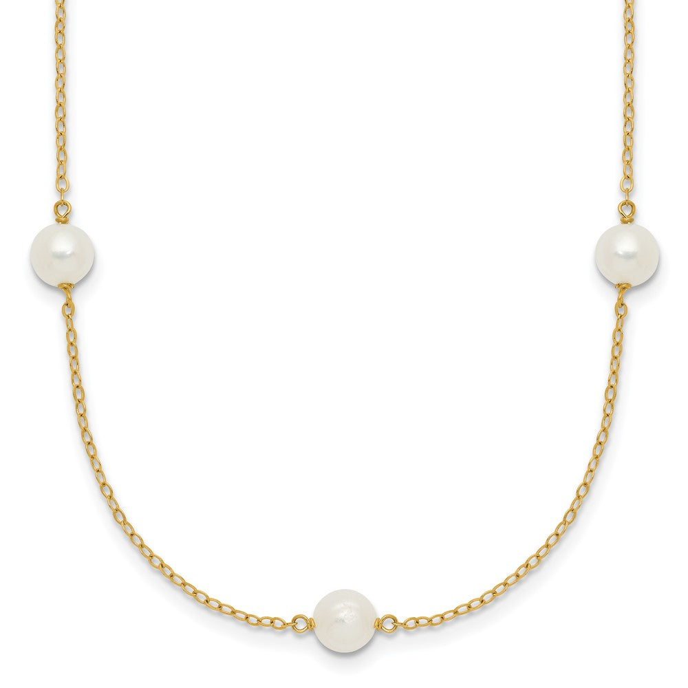 14K 5-6mm White Near Round Freshwater Cultured Pearl 7-Station Necklace
