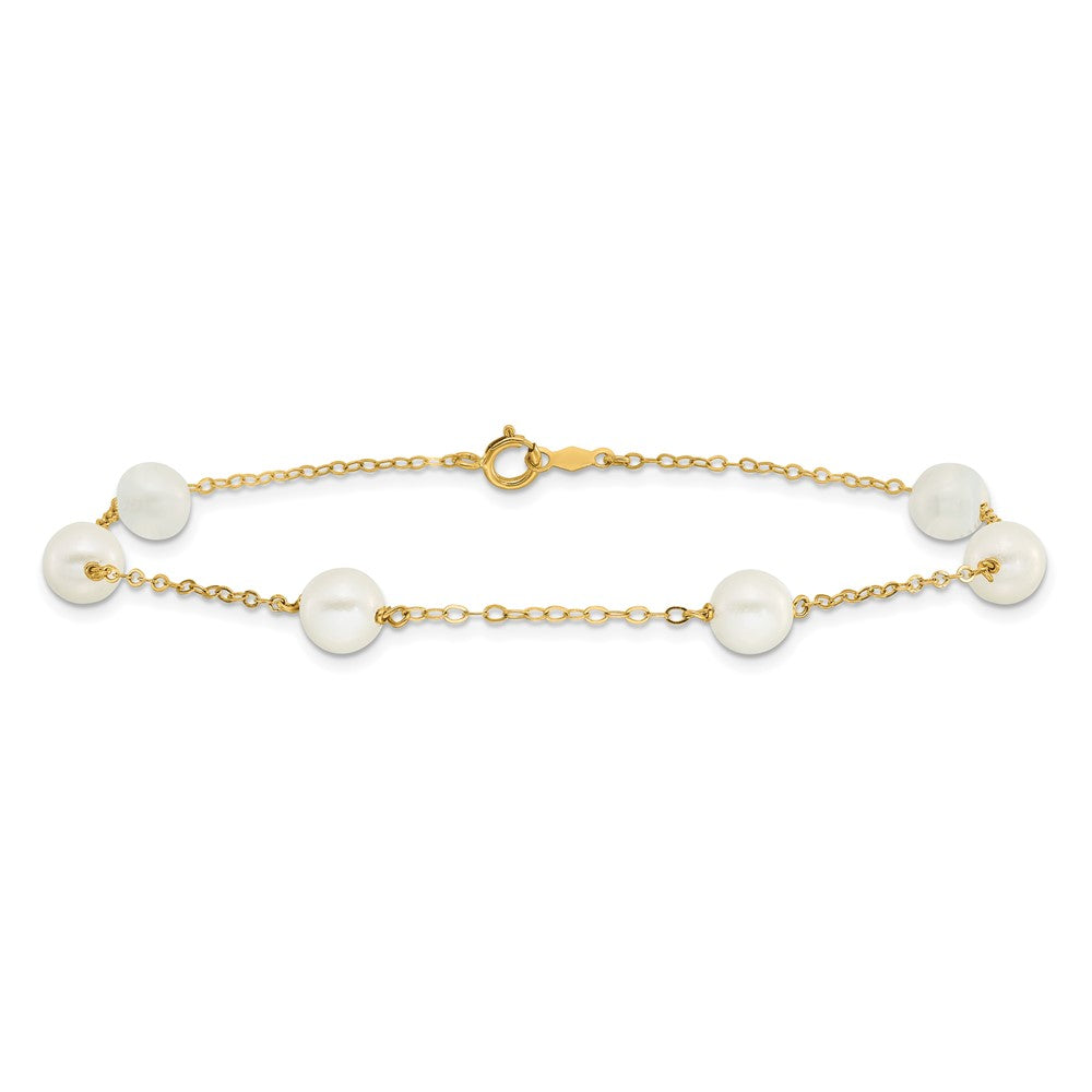 14K 6-7mm White Near Round Freshwater Cultured Pearl 6-station Anklet