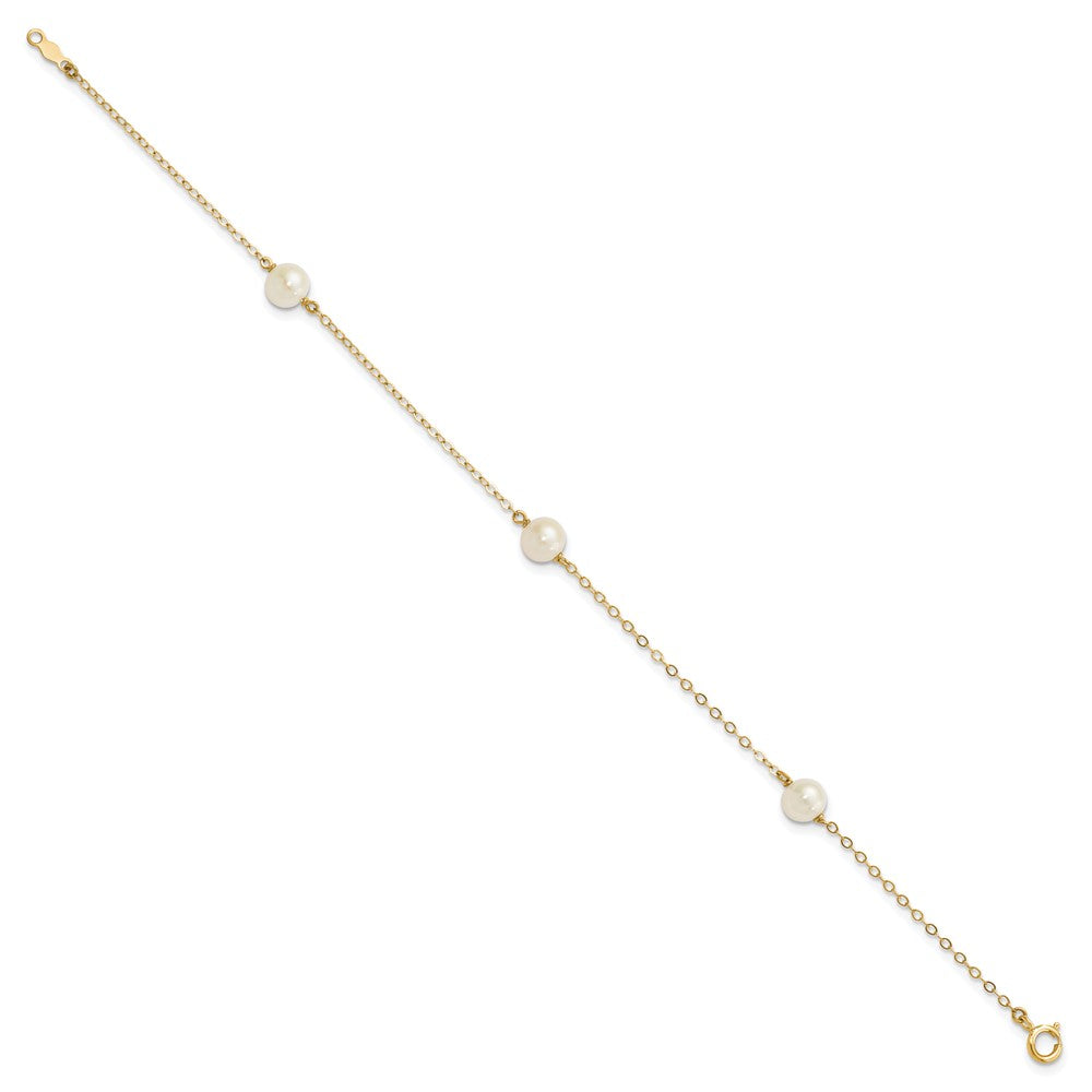 10k 5-6mm White Near Round Freshwater Cultured Pearl 3-station Bracelet