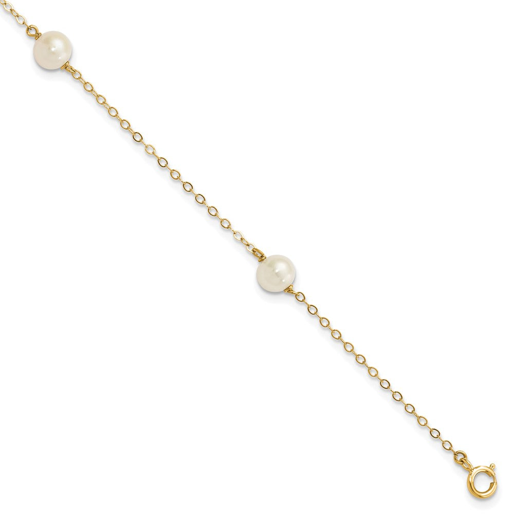 10k 5-6mm White Near Round Freshwater Cultured Pearl 3-station Bracelet