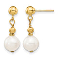 14K 7-8mm White Semi-round Freshwater Cultured Pearl Post Dangle Earrings