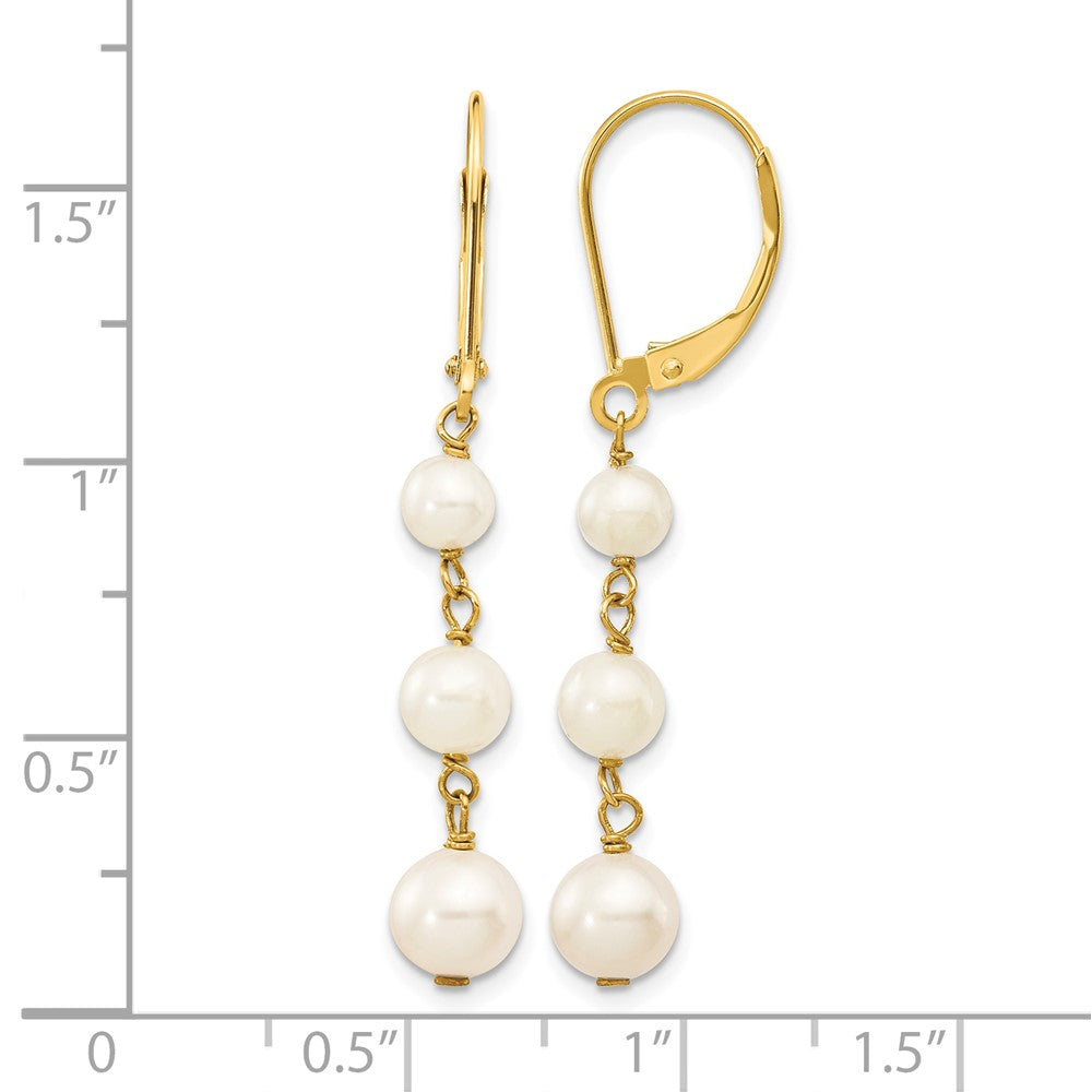 14k 4-6mm White Semi-round FW Cultured Pearl Graduated Leverback Earrings