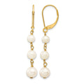 14k 4-6mm White Semi-round FW Cultured Pearl Graduated Leverback Earrings