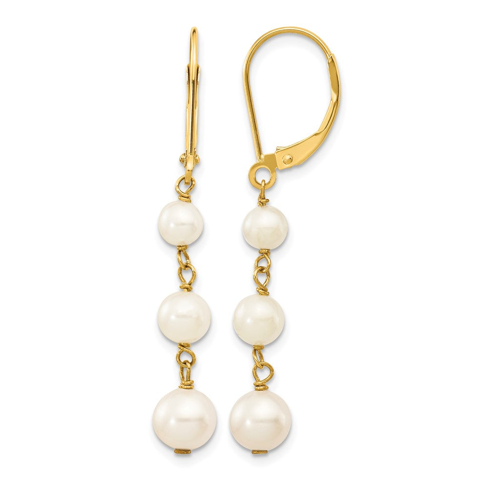 14k 4-6mm White Semi-round FW Cultured Pearl Graduated Leverback Earrings