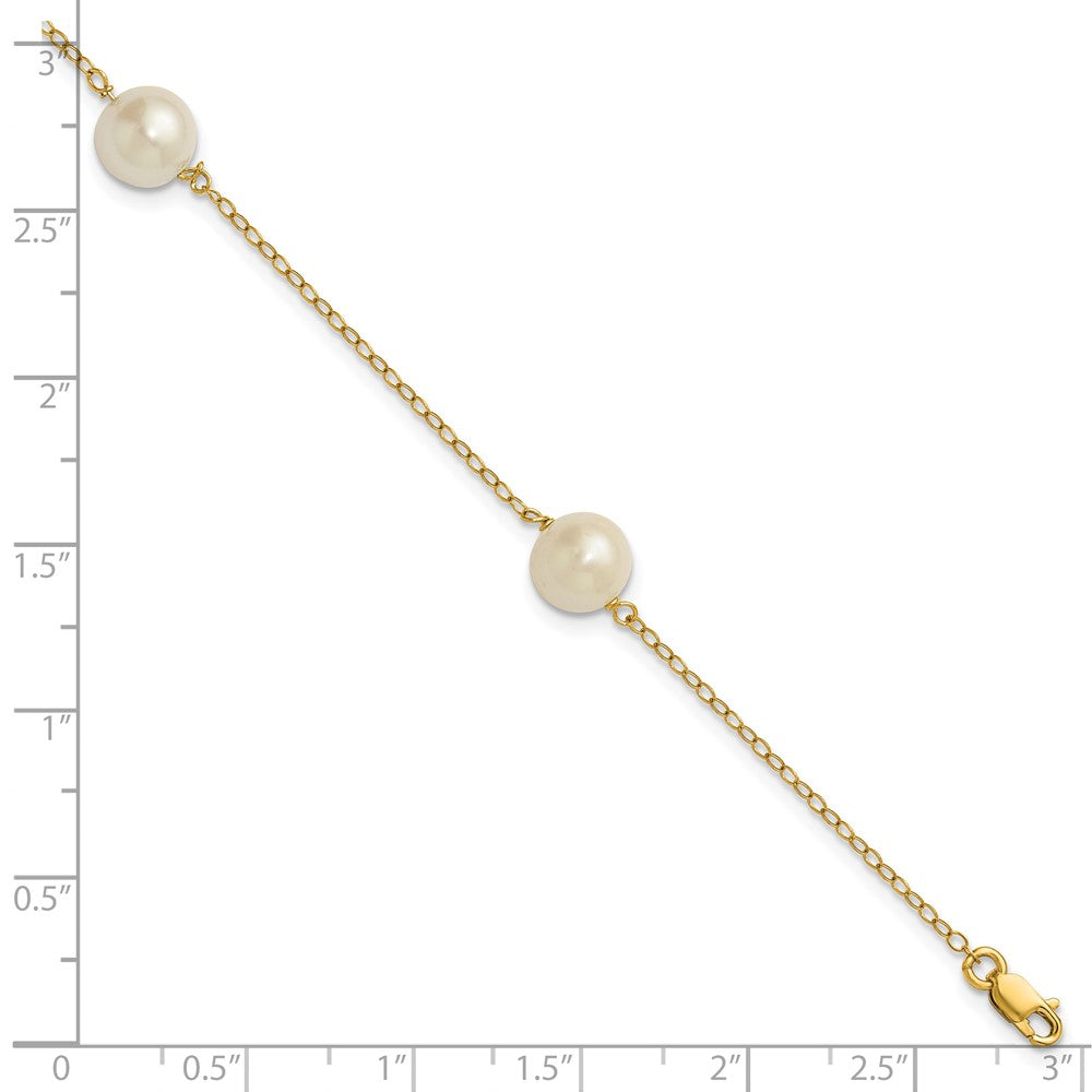 14K 7-8mm White Near Round Freshwater Cultured Pearl 3-station Bracelet