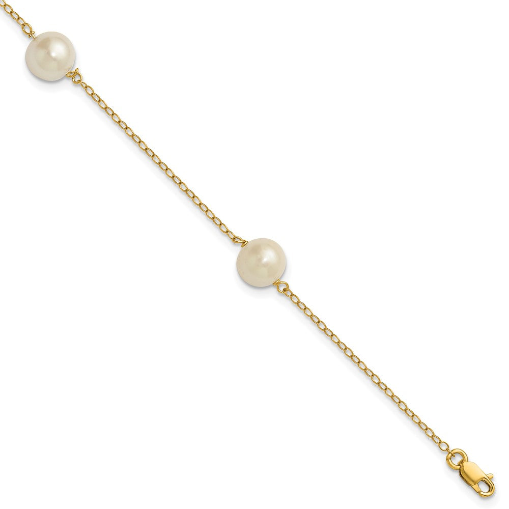 14K 7-8mm White Near Round Freshwater Cultured Pearl 3-station Bracelet