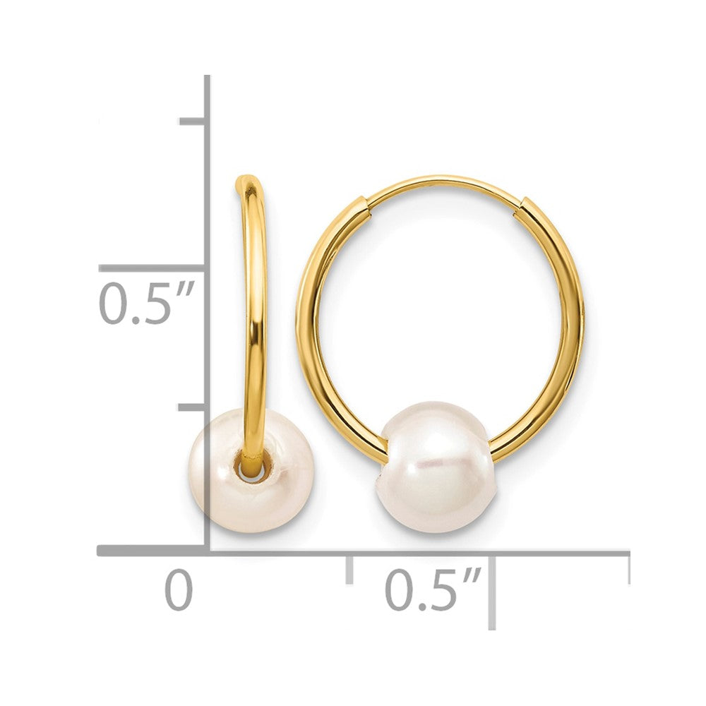 14k 5-6mm White Semi-round Freshwater Cultured Pearl Endless Hoop Earrings